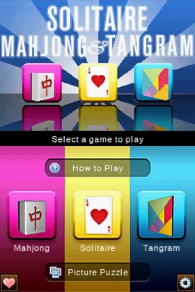 3 in 1 - Solitaire, Mahjong & Tangram (Europe) (En,Fr,De,Es,It,Nl) screen shot title